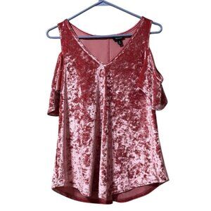 A.N.A‎ A New Approach Women Size XS Velour Cold Shoulder Blouse Stretch Metallic